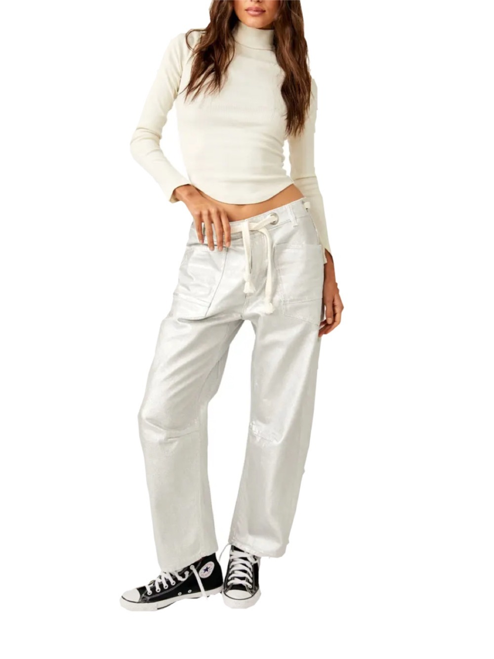 Free People Metallic Moxie Barrel Jeans
